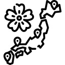 Icône de carte du Japon avec fleurs de cerisier, représentant la Culture japonaise